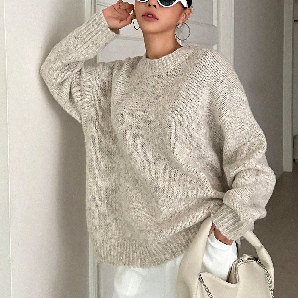 Apricot Casual Women's Solid Drop Shoulder Sweater - Picture 4 of 9